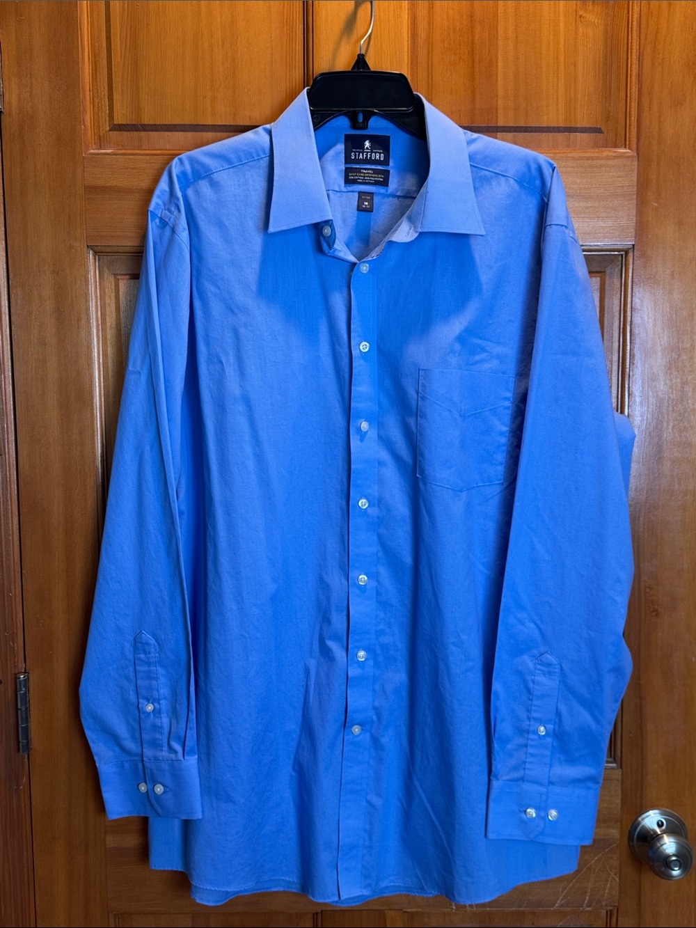 Stafford Fitted Easy Care Solid Royal Blue Men's Dress Shirt Size 18 36/37
